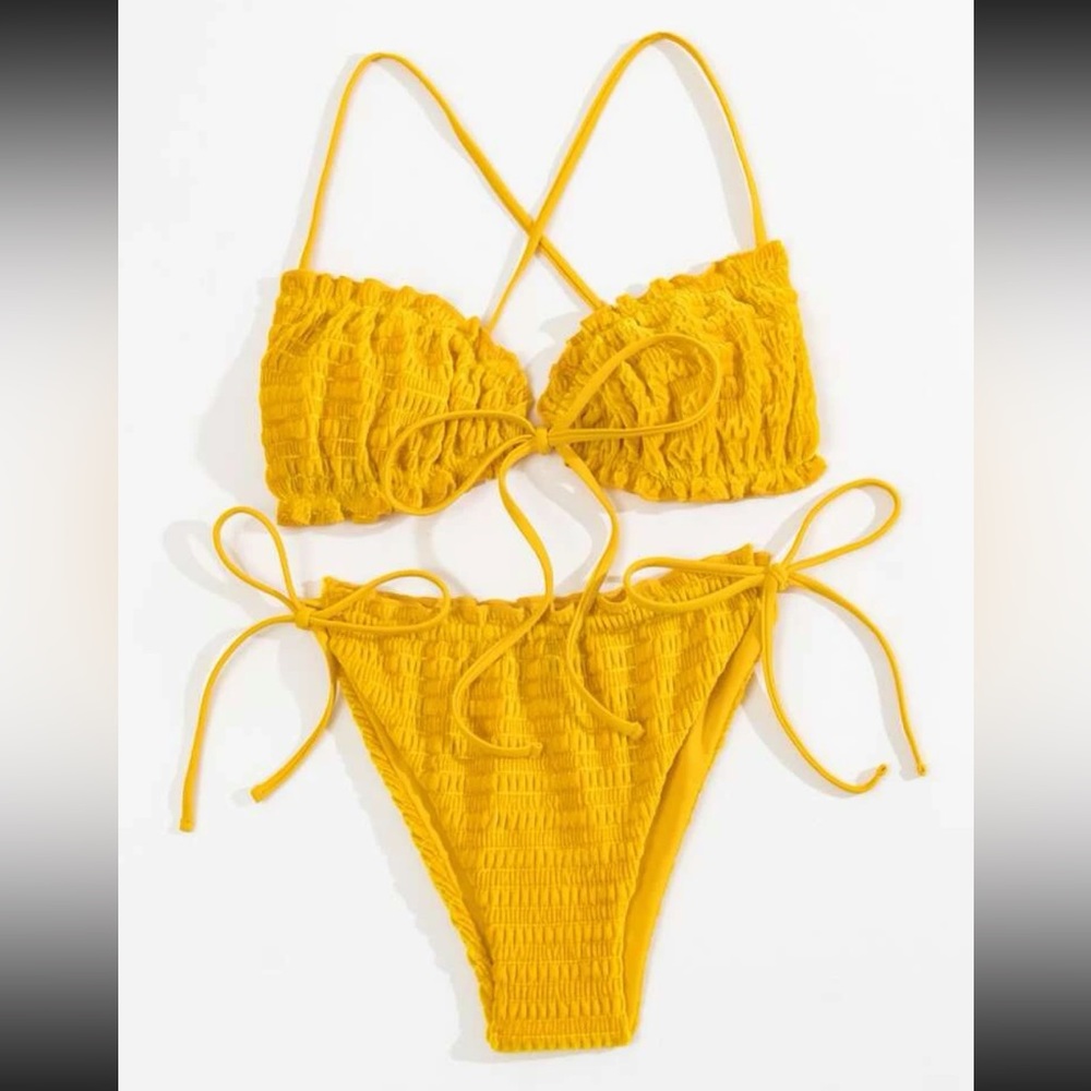 Lettuce Trim Tie Front Bikini Swimsuit